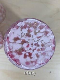 Antique Northwood Coin Dot Inverted Pink & White Ball Jug Pitcher & 6 Tumblers