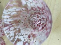 Antique Northwood Coin Dot Inverted Pink & White Ball Jug Pitcher & 6 Tumblers