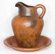 Antique Old Clay Water Pitcher Jug 32cm Pottery Handmade Large Heavy With Dish