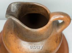 Antique Old Clay Water Pitcher Jug 32cm Pottery Handmade Large Heavy With Dish