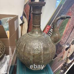 Antique Ottoman Mughal Handmade Engraved Chased Copper Water Pitcher Jug