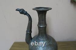 Antique Ottoman Mughal Handmade Engraved Chased Copper Water Pitcher Jug 13