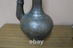 Antique Ottoman Mughal Handmade Engraved Chased Copper Water Pitcher Jug 13