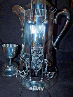 Antique Pairpoint Silverplate Silver Plate Tilting Water Pitcher On Stand Goblet