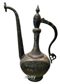 Antique Persian Middle Eastern Water Jug Pitcher Copper Tin Wash JH11