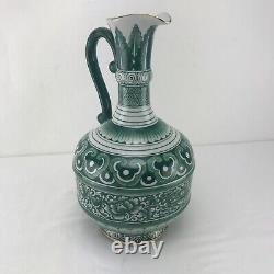 Antique Porcelain Vessel Pitcher Water Carafe Hand Painted in Thailand 11 Tall