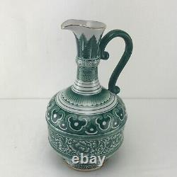 Antique Porcelain Vessel Pitcher Water Carafe Hand Painted in Thailand 11 Tall