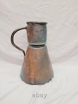 Antique Primitive Handmade Hammered Copper Water Pitcher Ewer Jug