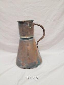 Antique Primitive Handmade Hammered Copper Water Pitcher Ewer Jug