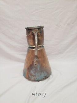 Antique Primitive Handmade Hammered Copper Water Pitcher Ewer Jug