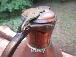 Antique Primitive Pitcher Water Jug Brass & Hammered Copper Bell-Shaped 16x11