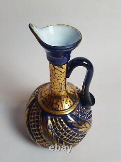 Antique Qajar Persian Islamic Cobalt Blue Glass Rose Water Pitcher Jug