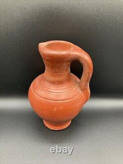 Antique Redware Pitcher Jug Water Pitcher Raw Clay Signed With A Mark No Name