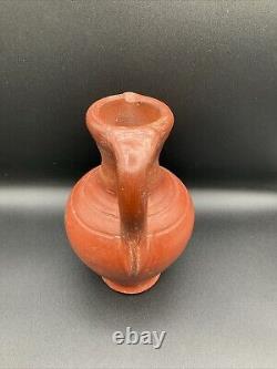 Antique Redware Pitcher Jug Water Pitcher Raw Clay Signed With A Mark No Name