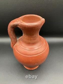 Antique Redware Pitcher Jug Water Pitcher Raw Clay Signed With A Mark No Name