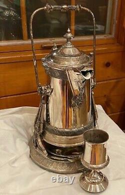 Antique Reed & Barton Silver Tilting Water Pitcher with Goblet, Drip Tray & Jug