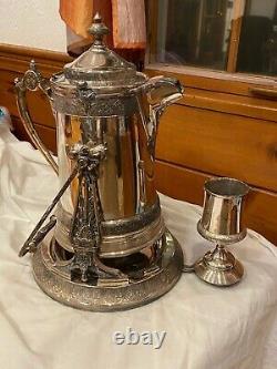 Antique Reed & Barton Silver Tilting Water Pitcher with Goblet, Drip Tray & Jug