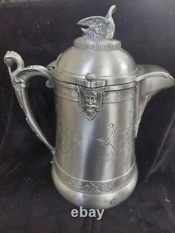 Antique Reed & Barton Swan Handle Silver Plate Ornate Water Pitcher Jug