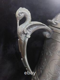 Antique Reed & Barton Swan Handle Silver Plate Ornate Water Pitcher Jug