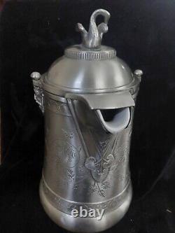 Antique Reed & Barton Swan Handle Silver Plate Ornate Water Pitcher Jug