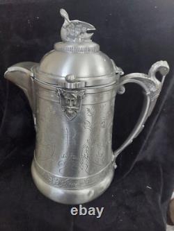 Antique Reed & Barton Swan Handle Silver Plate Ornate Water Pitcher Jug
