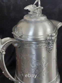 Antique Reed & Barton Swan Handle Silver Plate Ornate Water Pitcher Jug
