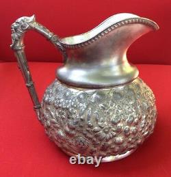 Antique Reed & Barton Water Pitcher With Scary Face Handle Silver Plated 428