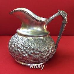 Antique Reed & Barton Water Pitcher With Scary Face Handle Silver Plated 428