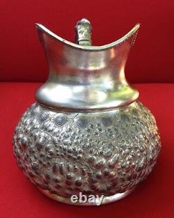 Antique Reed & Barton Water Pitcher With Scary Face Handle Silver Plated 428