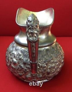 Antique Reed & Barton Water Pitcher With Scary Face Handle Silver Plated 428