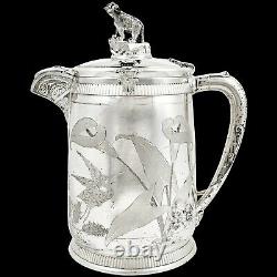 Antique Reed & Barton silver plated Aesthetic ice water pitcher jug, bear finial
