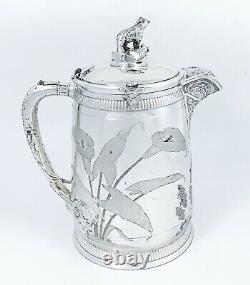 Antique Reed & Barton silver plated Aesthetic ice water pitcher jug, bear finial