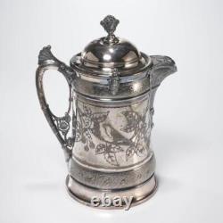 Antique Reed and Barton Large Silver Plated Ceramic Lidded Pitcher Jug 19thC 14