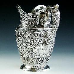 Antique Signed Schofield Sterling Silver Baltimore Rose Repousse Water Pitcher