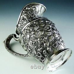 Antique Signed Schofield Sterling Silver Baltimore Rose Repousse Water Pitcher