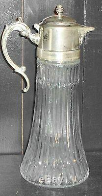 Antique Silver Italy EP Zinc 14in Wine Claret / Water Pitcher w Hot/Cold tube