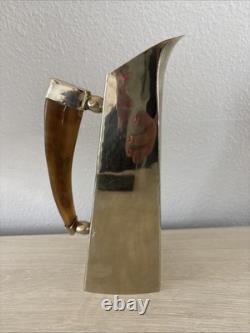 Antique Silver Jug Hot Water Pitcher Wooden Handle Vintage