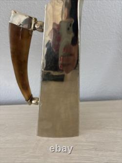 Antique Silver Jug Hot Water Pitcher Wooden Handle Vintage