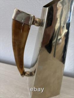 Antique Silver Jug Hot Water Pitcher Wooden Handle Vintage