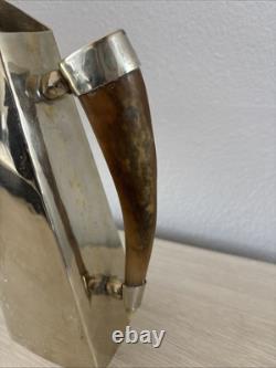 Antique Silver Jug Hot Water Pitcher Wooden Handle Vintage