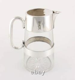 Antique Silver Plate & Cut Glass Water Pitcher Jug. Millar Family M Crest. C1900