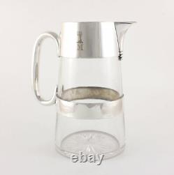 Antique Silver Plate & Cut Glass Water Pitcher Jug. Millar Family M Crest. C1900