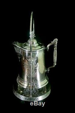 Antique Silver Plate Tilting Pitcher Water Coffee Tea Ornate Late 1800's