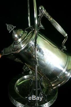 Antique Silver Plate Tilting Pitcher Water Coffee Tea Ornate Late 1800's