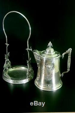 Antique Silver Plate Tilting Pitcher Water Coffee Tea Ornate Late 1800's