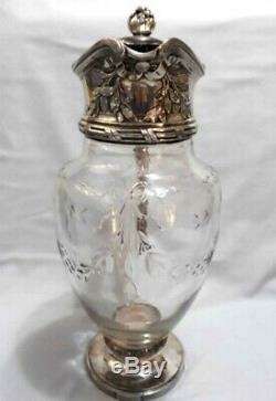 Antique Silverplate Christofle Gallia Hallmarks Crystal Water Jar Pitcher Jug