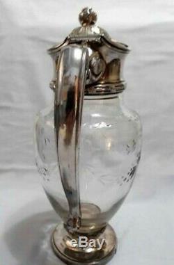 Antique Silverplate Christofle Gallia Hallmarks Crystal Water Jar Pitcher Jug