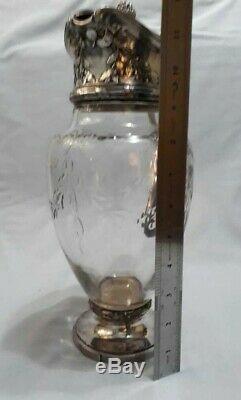 Antique Silverplate Christofle Gallia Hallmarks Crystal Water Jar Pitcher Jug