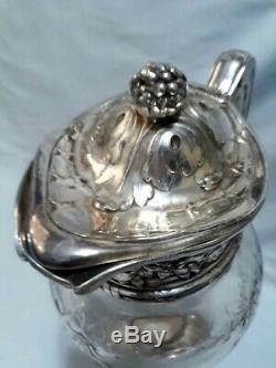 Antique Silverplate Christofle Gallia Hallmarks Crystal Water Jar Pitcher Jug