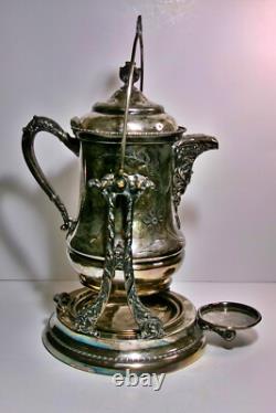 Antique Silverplate Monarch Silver Co. Tilting Water Pitcher Porcelain Insert